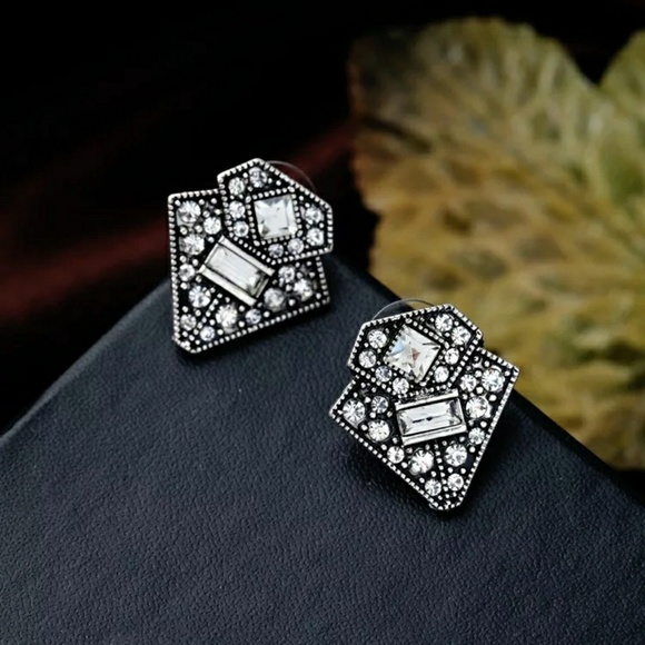 Chevron Art Deco Vintage Stud Statement Earrrings - Picture 5 of 7